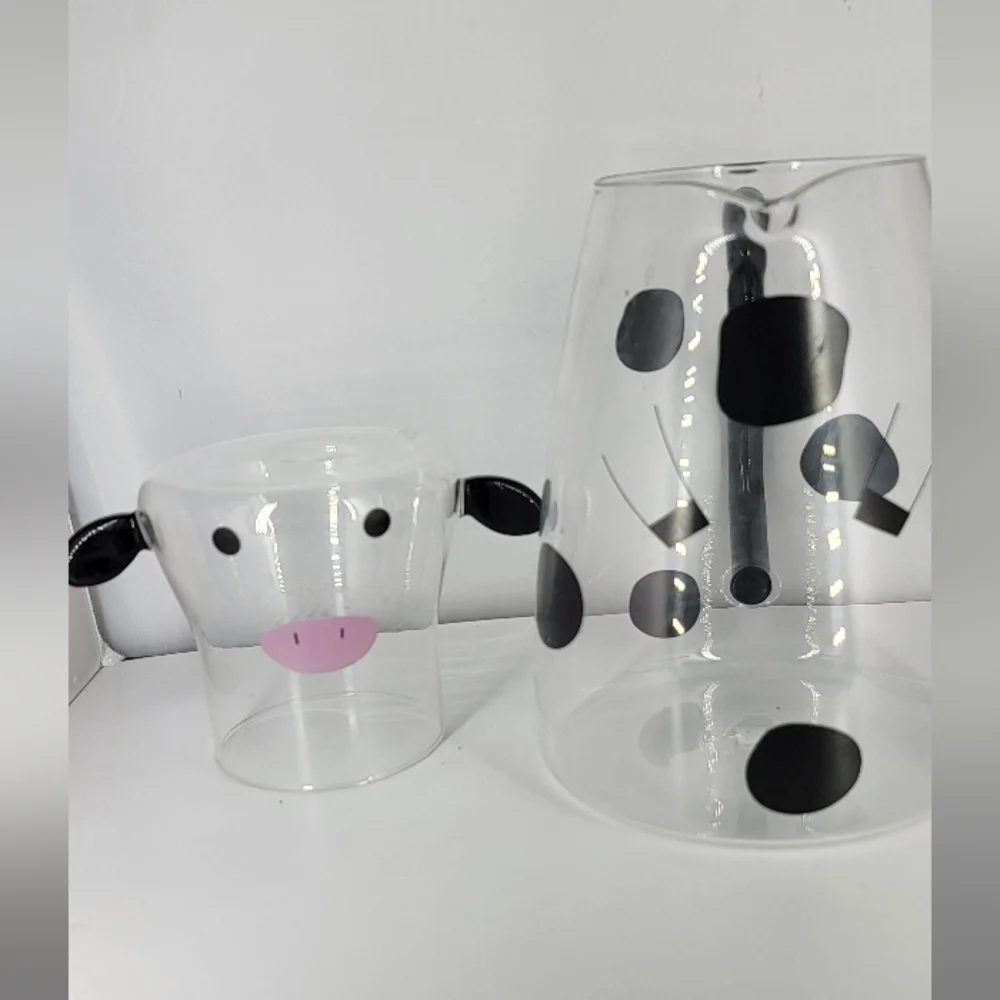 Clear Glass Cow Tumble Up Mini Pitcher & Cup Bedside Water‎ Pitcher Mingshang
